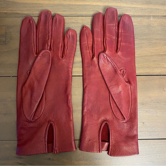 Vintage Super Soft Leather Red Gloves Slit Wrist Designer Classic Timeless - Picture 3 of 13